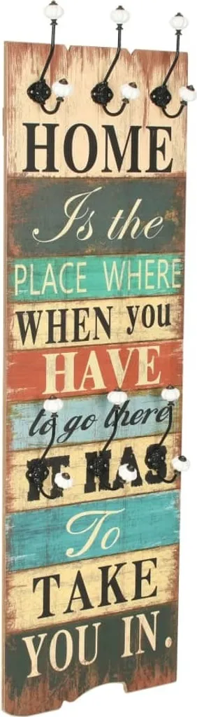 Appendiabiti da Parete 'CASA È' 120x40 cm con 6 Ganci in Metallo