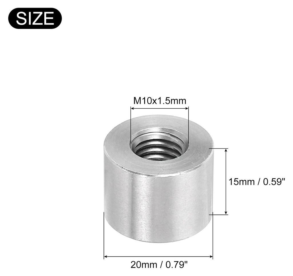 4Stk M10 Runde Anschlussmuttern 304 Edelstahl Kupplungsmutter 15mm/0.6" L?nge Hš¹lse Stab Stehbolzen Mutter fš¹r Halterung M10x15x20mm
