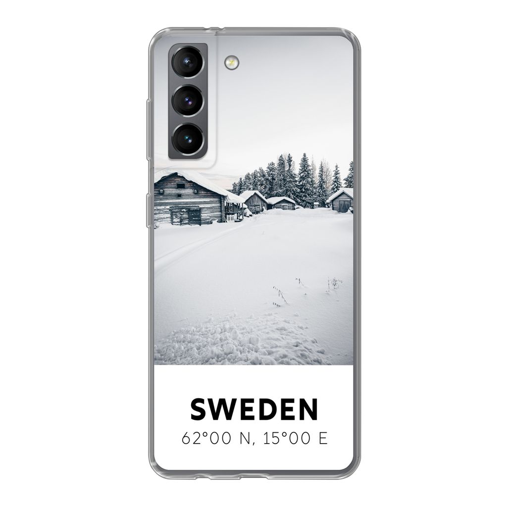MuchoWow Handyhülle Schutzhülle Hülle für Samsung Galaxy S21 Schweden - Schnee - Bäume Silikon Softcase Handy Hülle - Softcase