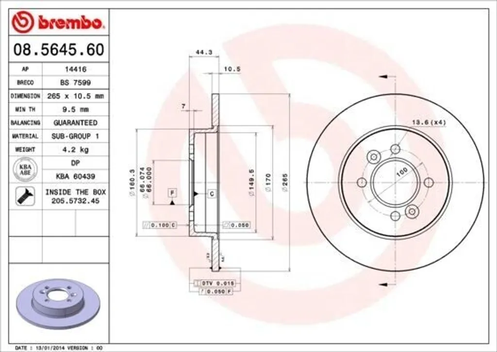 Disque de frein Brembo 08.5645.60 pour Laguna I et Safrane I OE 7700800002