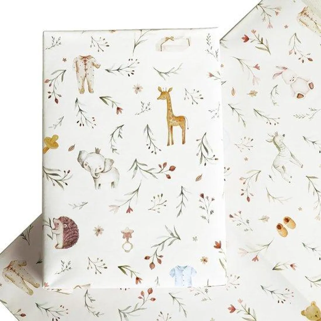 Papier Cadeau Anniversaire Enfant et Baby Shower - 4 Feuilles Animaux