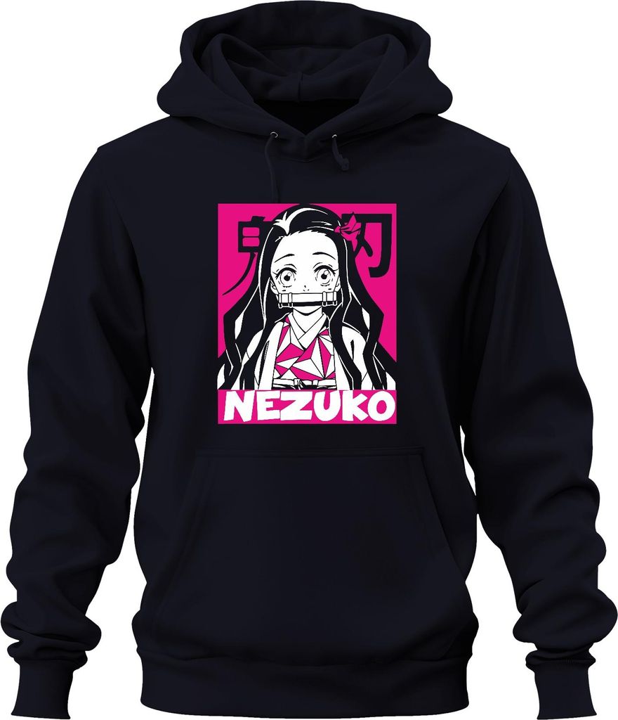 Nezuko Demon Slayer Anime Otaku Kawaii Kimono Pink Geschenk Manga Uni Hoodie Kapuzenpullover, Navy, XL