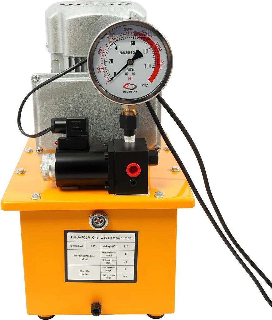 Hydraulikpumpe - Elektrisch - 750 W - 2–70 MPa Druck - Fördermenge 0,9–5 l/min - Tank 7 l - 220 V EU-Stecker - Vollkupfermotor - Gelb