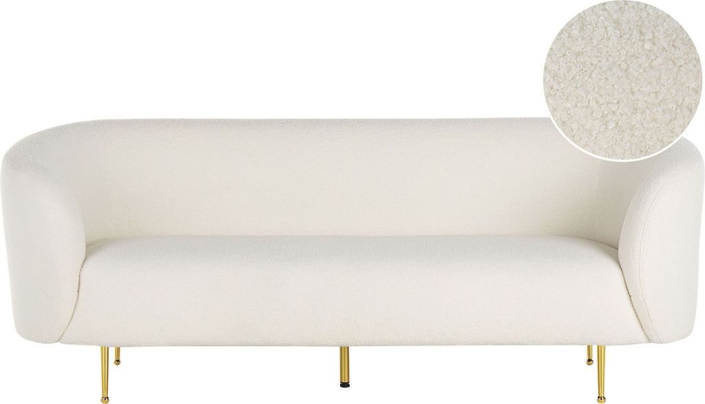 BELIANI Sofa trzyosobowa biała boucle w stylu glam retro Zdjęcie produktu 