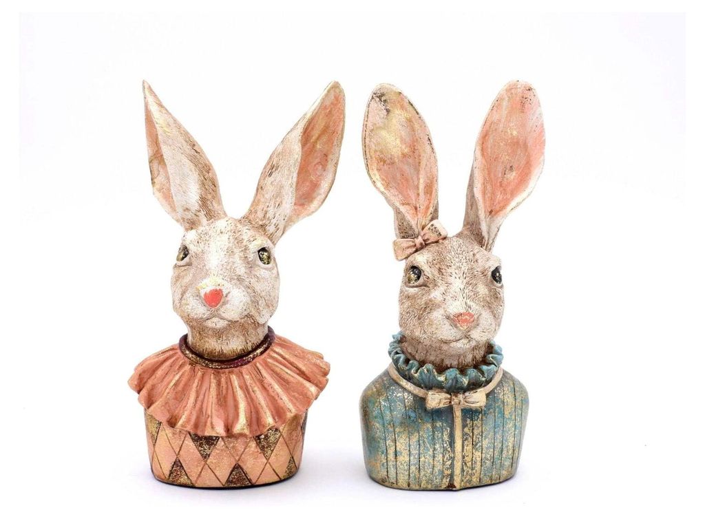 Hasenskulpturen 2 Stück als Pärchen, ca. 22 cm hoch, Hasenfiguren Klara und Karl, für Ostern, als Geschenk und zur Ganzjahresdeko