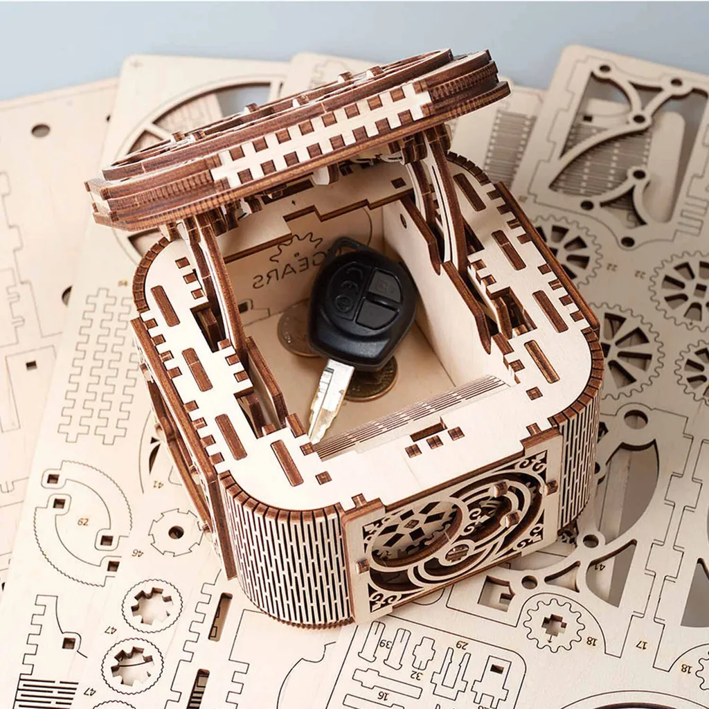 Coffre au Trésor Puzzle 3D en Bois avec Serrure à Code Mécanique - 18