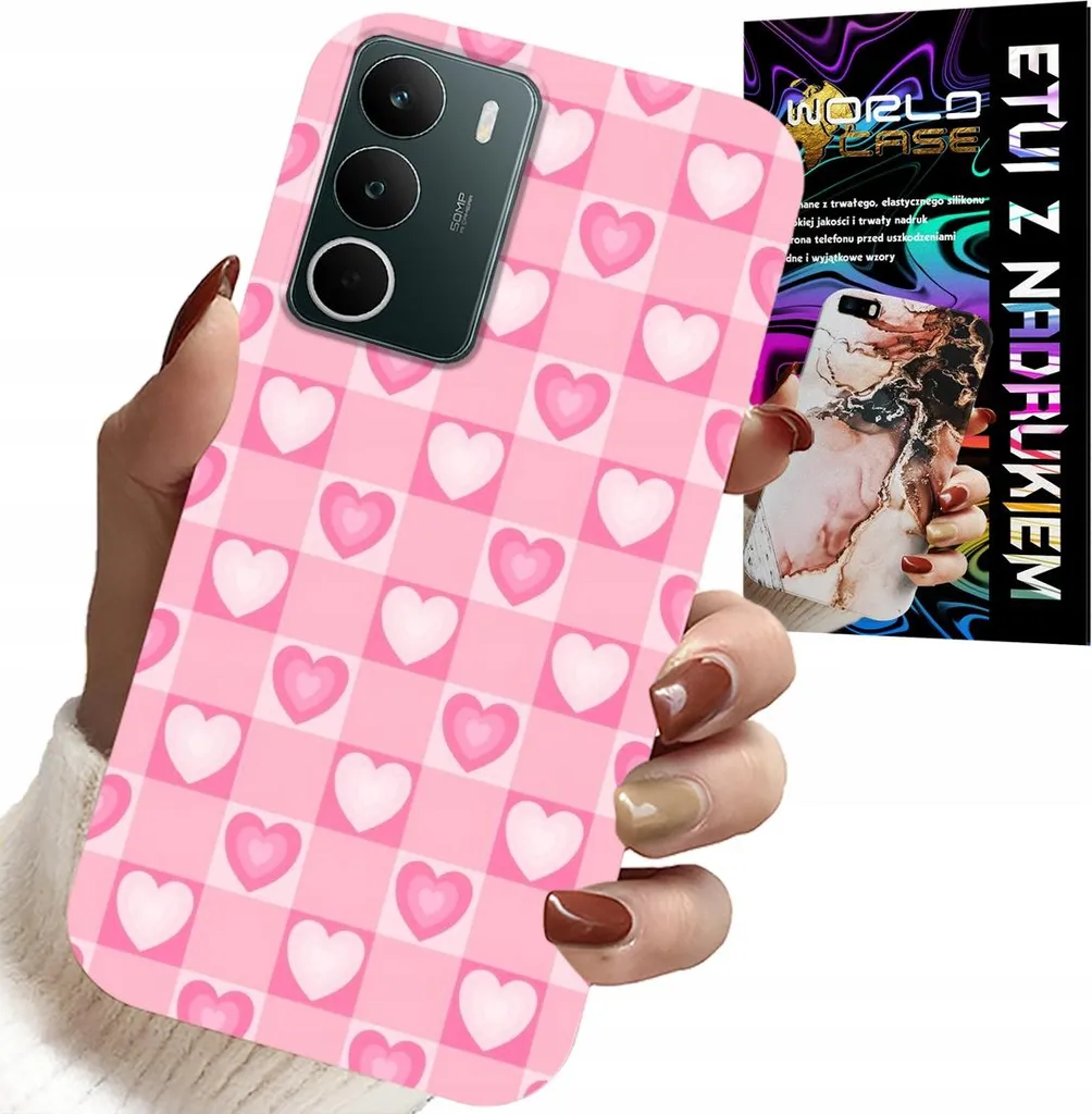 Cover Realme C71 4G Pink Hearts Checkered Design + Screen Protector