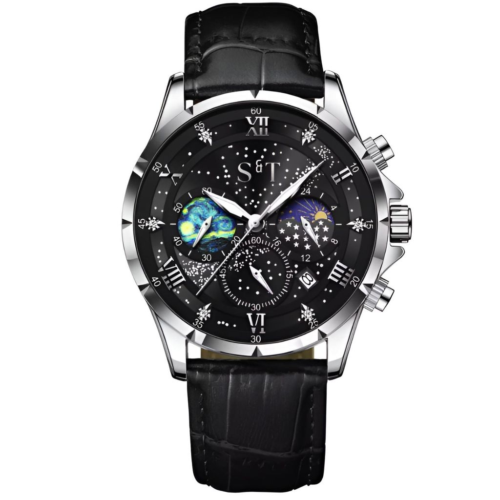 S&T Design Quarzuhr Herrenuhr Leder Braun Chronograph Armbanduhr Lederarmband Mansa Lux