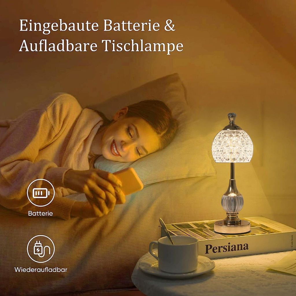 KUGI LED Nachttischlampe Touching Control Crystal Table Produktbild 3