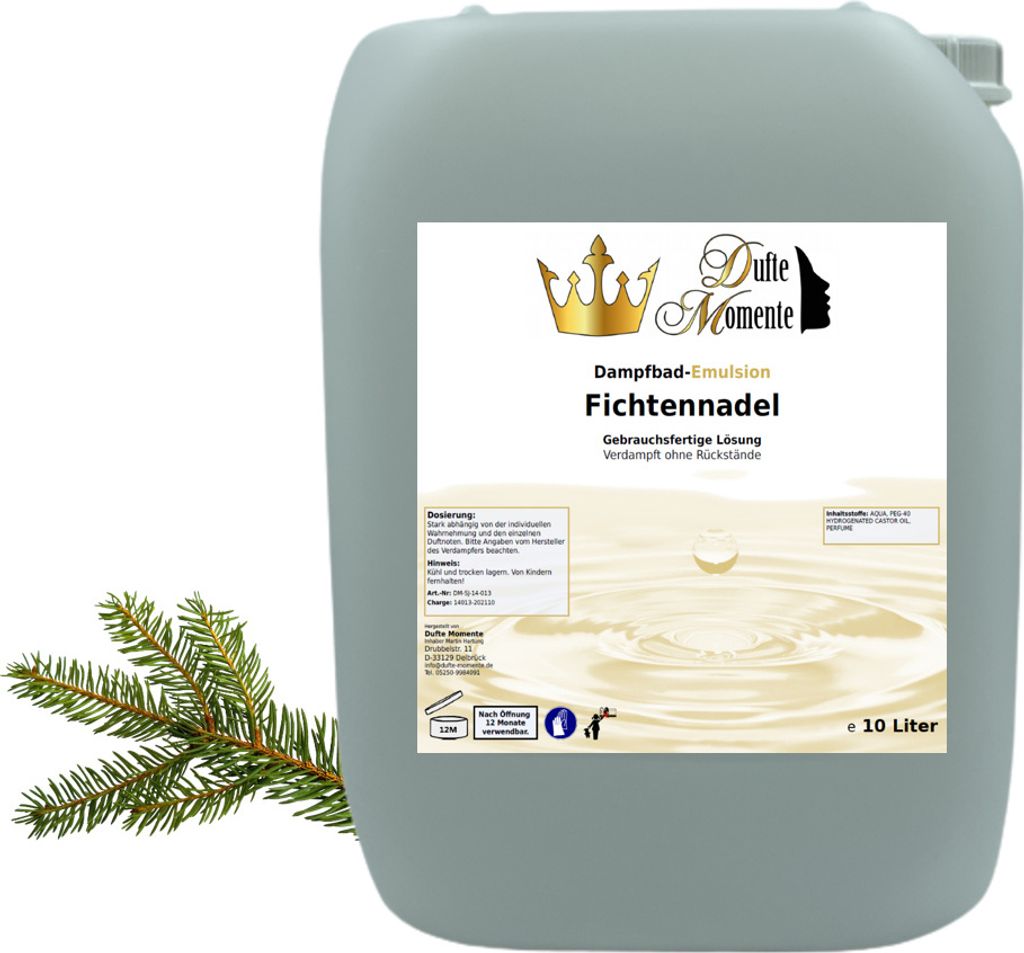 Dampfbad Emulsion Fichtennadel - 10 Liter - gebrauchsfertig für Dampfbad, Dampfdusche, Verdampferanlagen