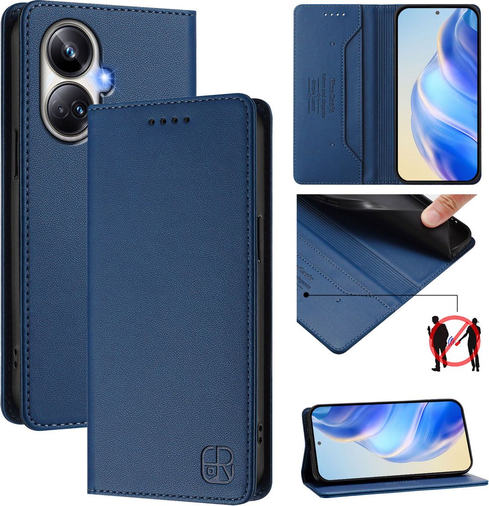 Lederhülle für Realme 10 Pro+ Hülle Flip Brieftasche Kartenfächern Ständer Schutzhülle Blau