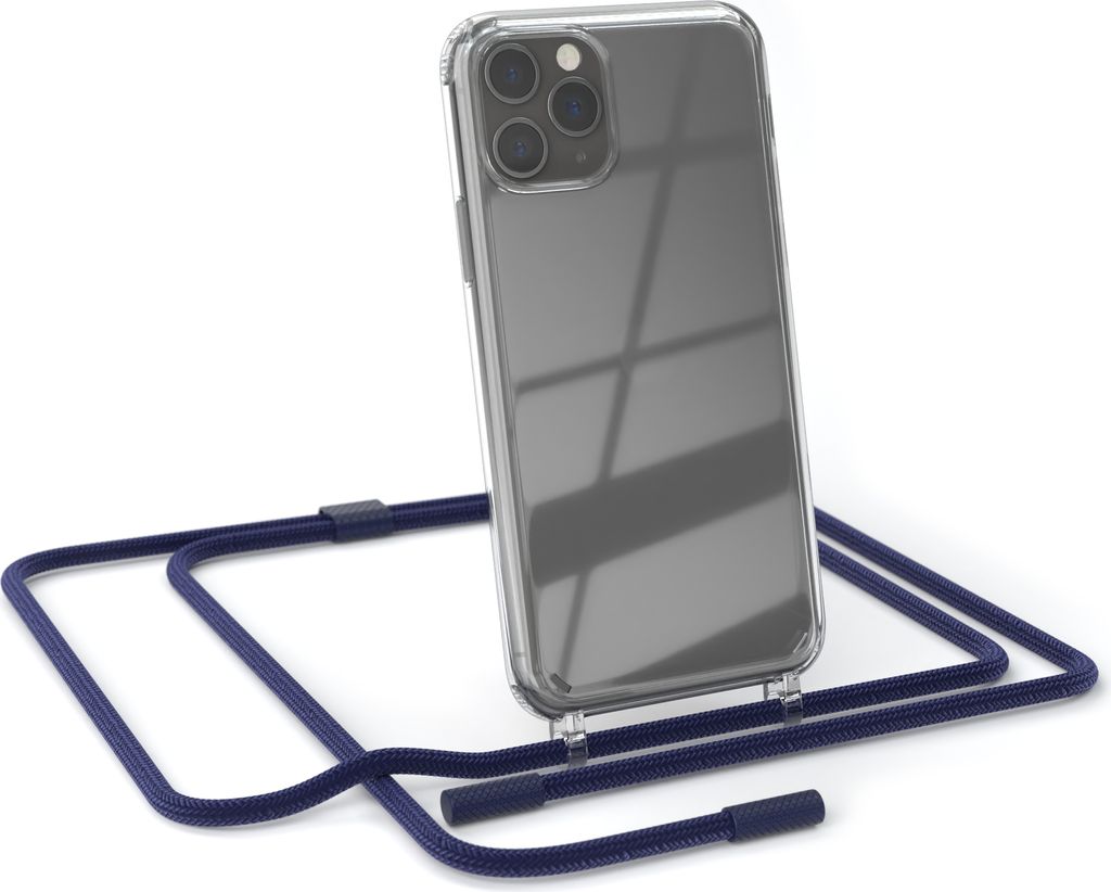 EAZY CASE Handykette für Apple iPhone 11 Pro, Clear Case aus Silikon, mit Umhängeband, abnehmbare Endstücke, Handyband in Blau