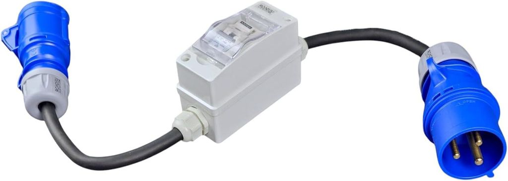 RoadEu - CEE Adapter 32A auf 16A – CEE Verlängerungskabel - Mit Leitungsschutzschalter 16A Typ C – Gummikabel 0,8m 3x4mm²