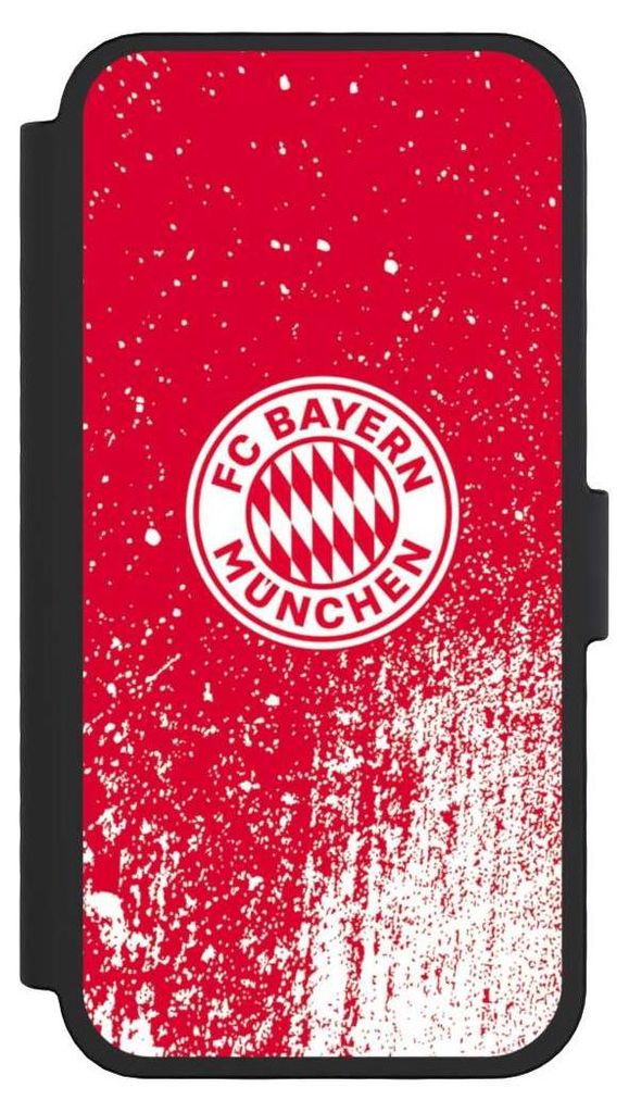 NIVOCASE Klapphülle für Apple iPhone 16 Pro Handyhülle aus Kunst Leder NIVOflip schwarz FC Bayern München FCB Offizielles Lizenzprodukt