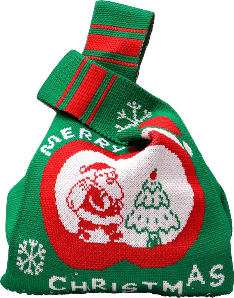 Weihnachtsgeschenktasche, gestrickte Weihnachtsbaum-Handtasche, wiederverwendbare Geschenktüte für die Weihnachtsfeier, festliche Geschenkverpackung