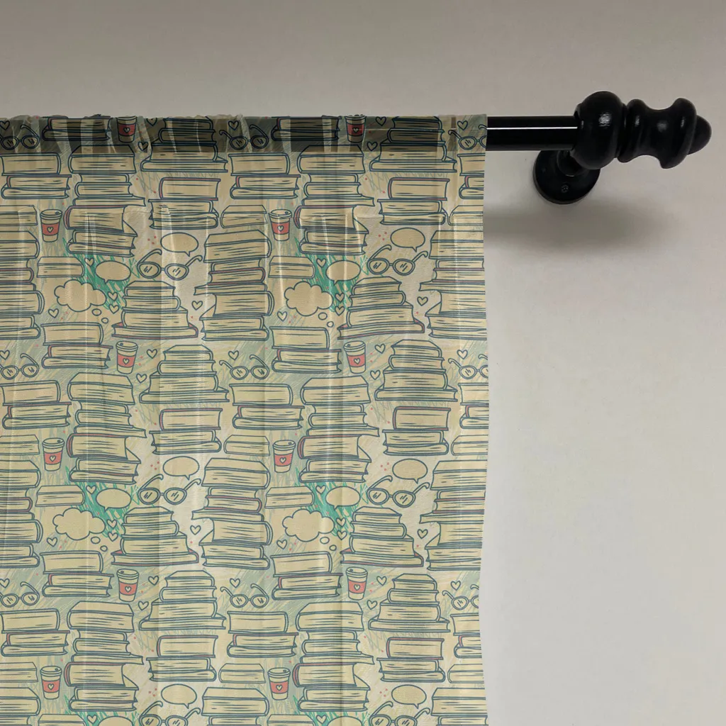 ABAKUHAUS Amanti dei libri Arazzo, Pila di libri con pensieri Bolle Occhiali Cuori Tazze da caffè Università, Soggiorno Camera da letto Tessuto da parete in raso setoso, 240 cm x 274 cm, Crema Verde mandorla - 2