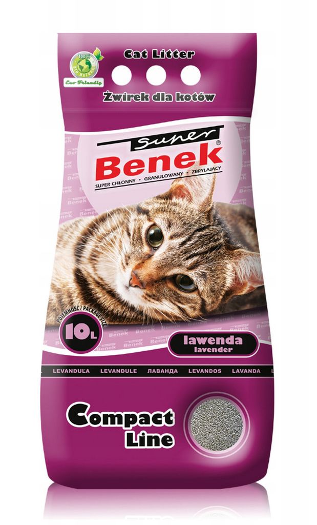 Super Benek Compact Line Lavender - klumpende Bentonit-Katzenstreu mit Lavendelduft 10 L