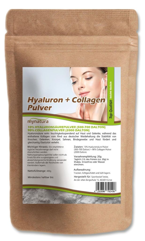 Mynatura Hyaluron + Collagen Pulver Mix - 400g in verschiedenen Größen - 1 Beutel