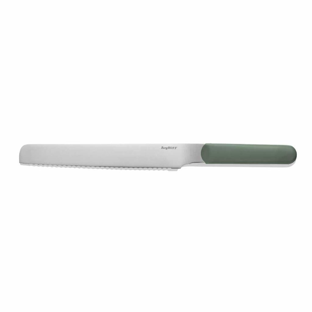 BergHOFF Home Elements Brotmesser 21 cm, Wellenschliff, Edelstahlklinge, für Brot Kuchen Melone, Khaki