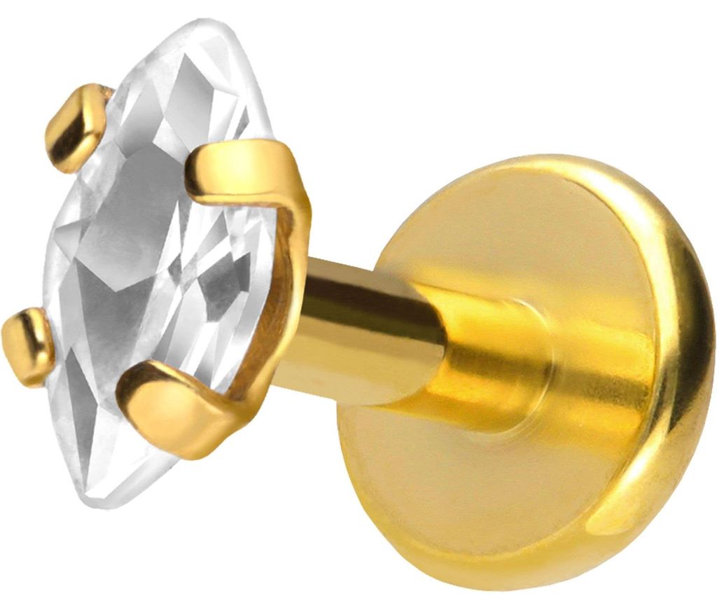 Ohrpiercing, Nasenpiercing Titan Labret mit Push Fit EINGEFASSTER KRISTALLTROPFEN Gold Stablänge: 5mm | Stabstärke: 1,2mm | Kristallgröße: 2,5 ...