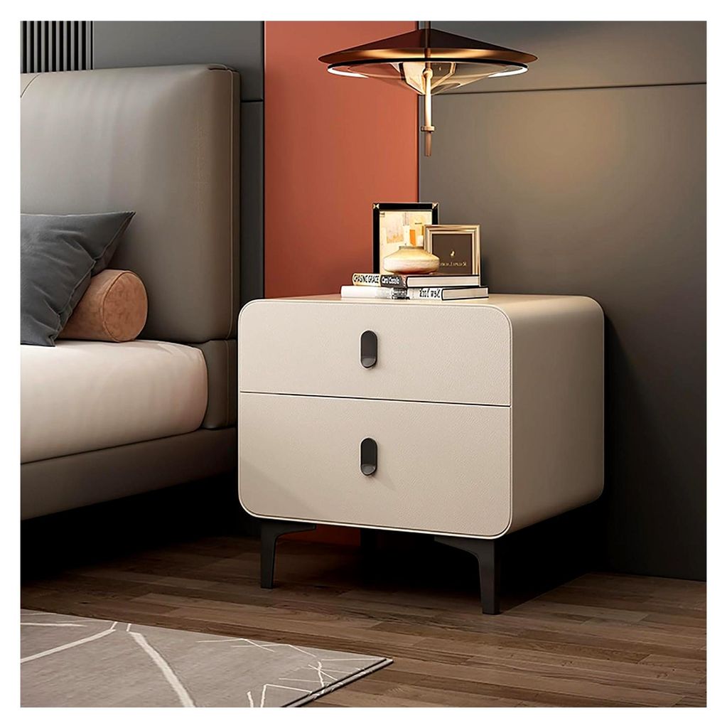 Beistelltisch mit Schublade, Nachttisch mit zwei Schubladen, Mid-Century-Beistelltisch mit Stauraum, konische Beine, geeignet für Schlafzimmer, Wo...
