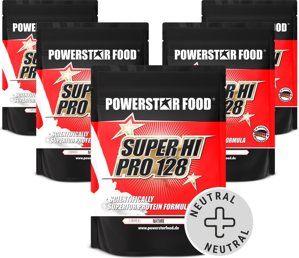 Powerstar SUPER HI PRO 128 | Mehrkomponenten Protein-Pulver 5x1kg | Höchste Biologische Wertigkeit | Protein-Shake zum Muskelaufbau | Nature