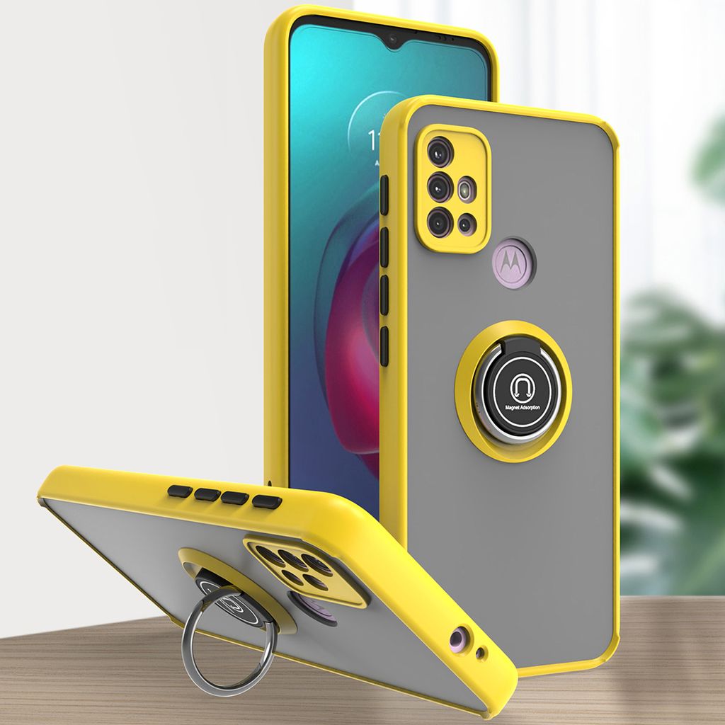 Moto G10 / G20 / G30 Hülle, Ring Halter Ständer Matte Transluzent TPU Rahmen Stoßfest Schutzhülle für Motorola Moto G10 / G20 / G30 Gelb