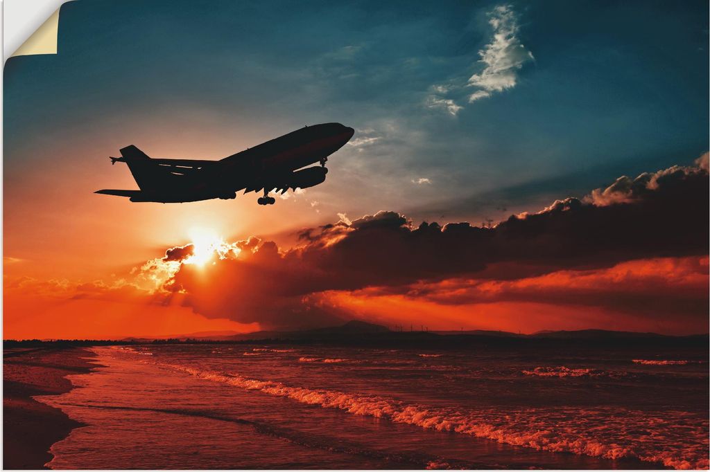 ARTland Wandbild, selbstklebend Startendes Linienflugzeug am Abendhimmel Größe: 30x20 cm
