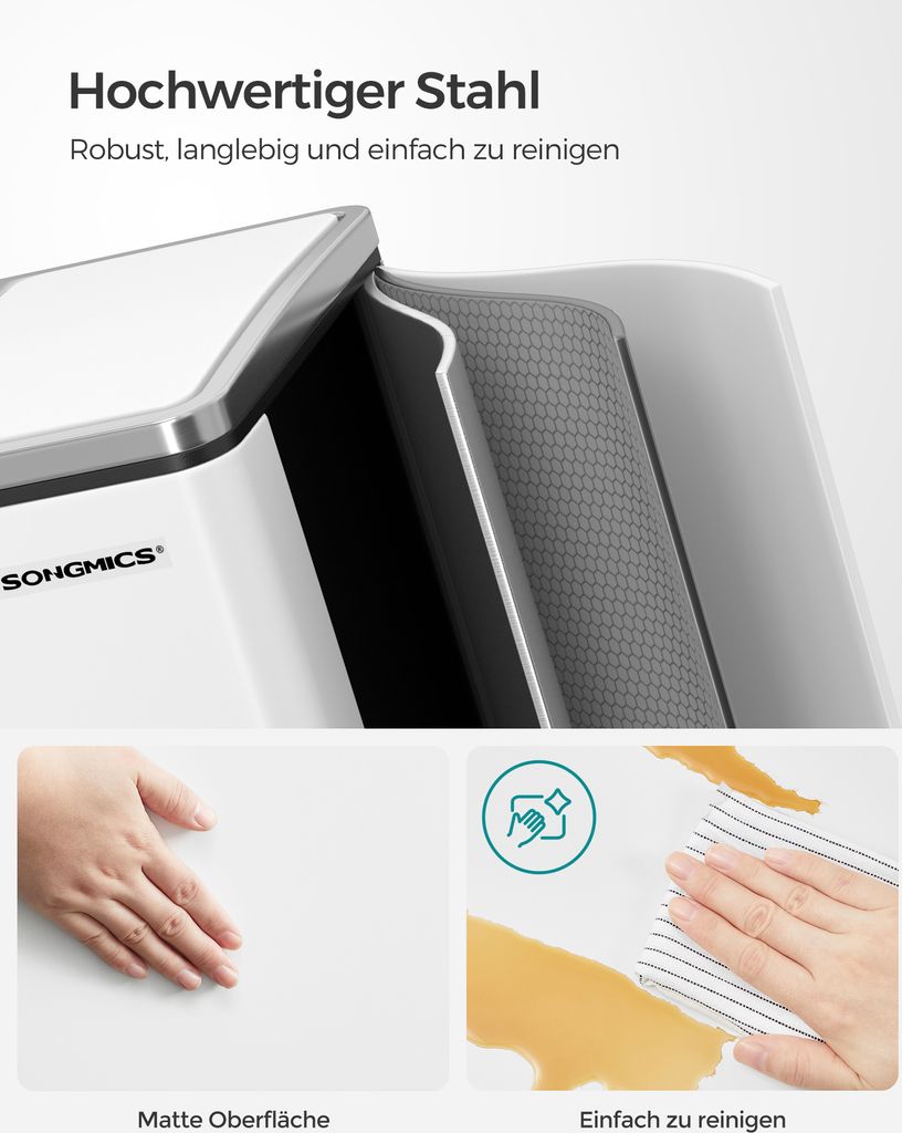 SONGMICS Mülleimer Mülltrennsystem, 3 x 18 L, ergonomisch, Produktbild 3