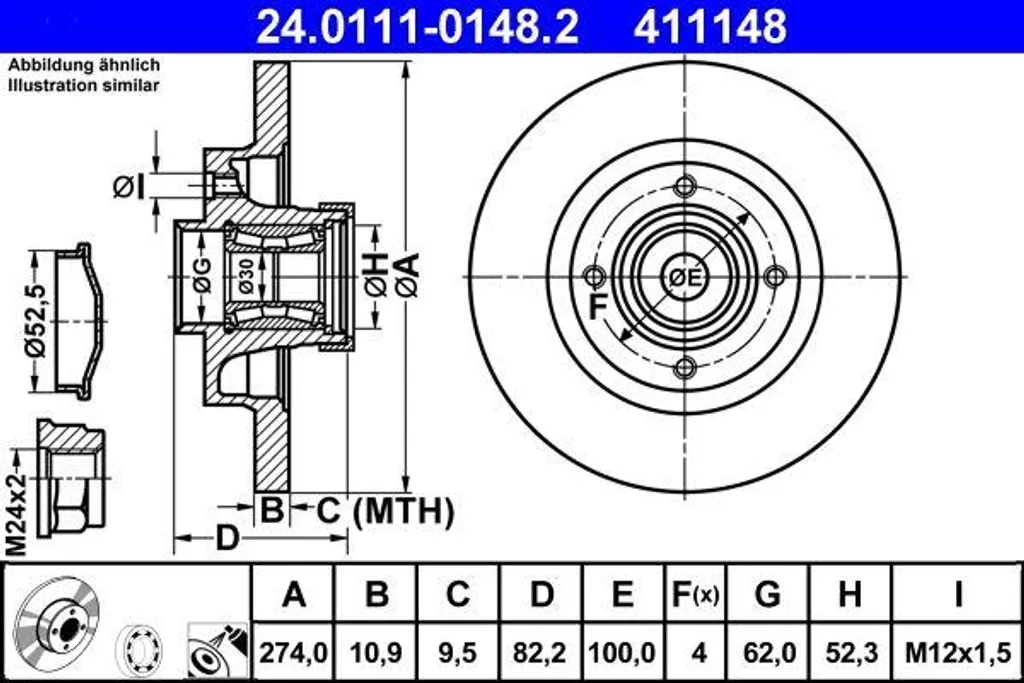 Disque de frein haute performance ATE 24.0111-0148.2 pour Renault Scenic