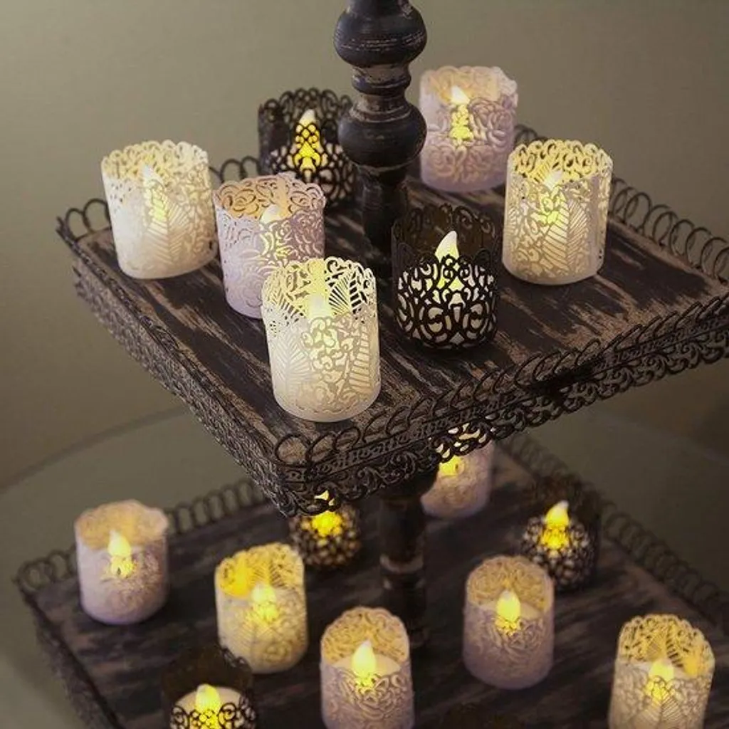 Photophores LED noirs motif cœur avec sacs cadeaux pour ambiance salon