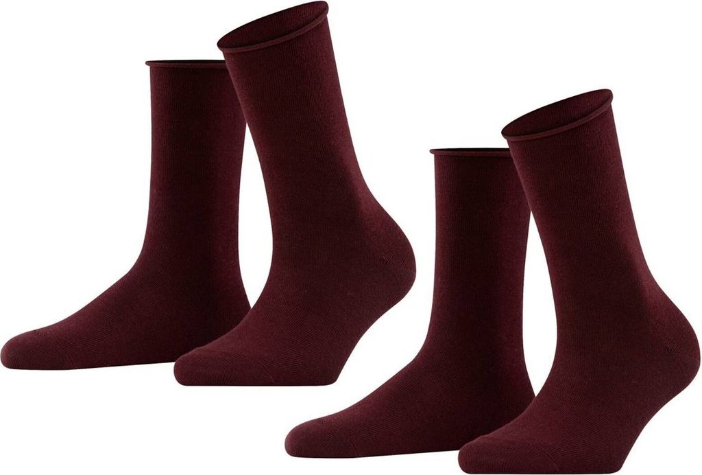 FALKE Damen Socken, 2er Pack - Happy, Kurzsocken, Rollbündchen Dunkelrot 35-38