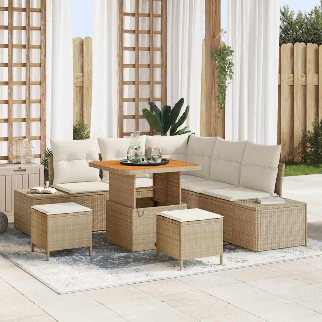Maison Exclusive - Gartensofa-set mit Kissen mit Speicher 8 pcs Beige Poly Rattan