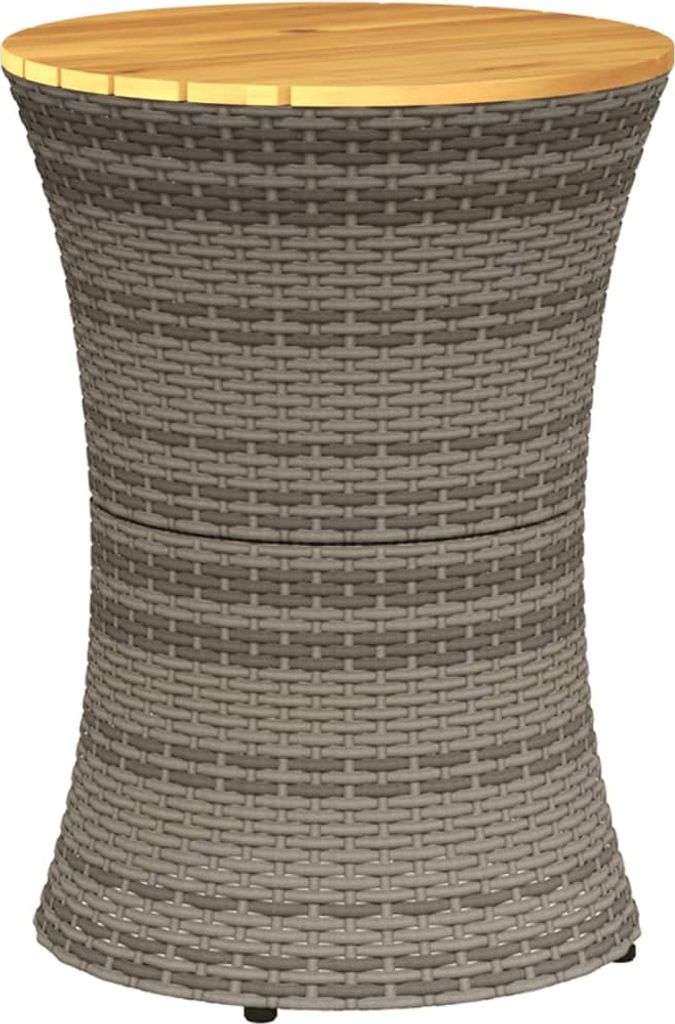vidaXL Garten-Beistelltisch Trommelform Grau Poly Rattan & Massivholz