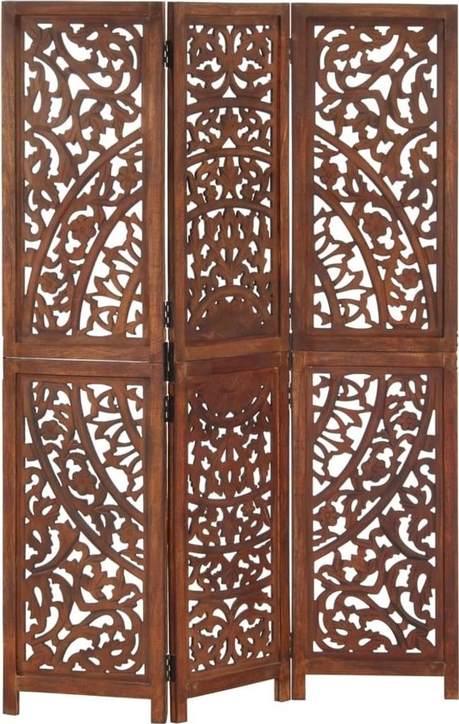 2024 Moderne Paravents 3-tlg. Raumteiler Handgeschnitzt Braun 120×165 cm Mangoholz 604514