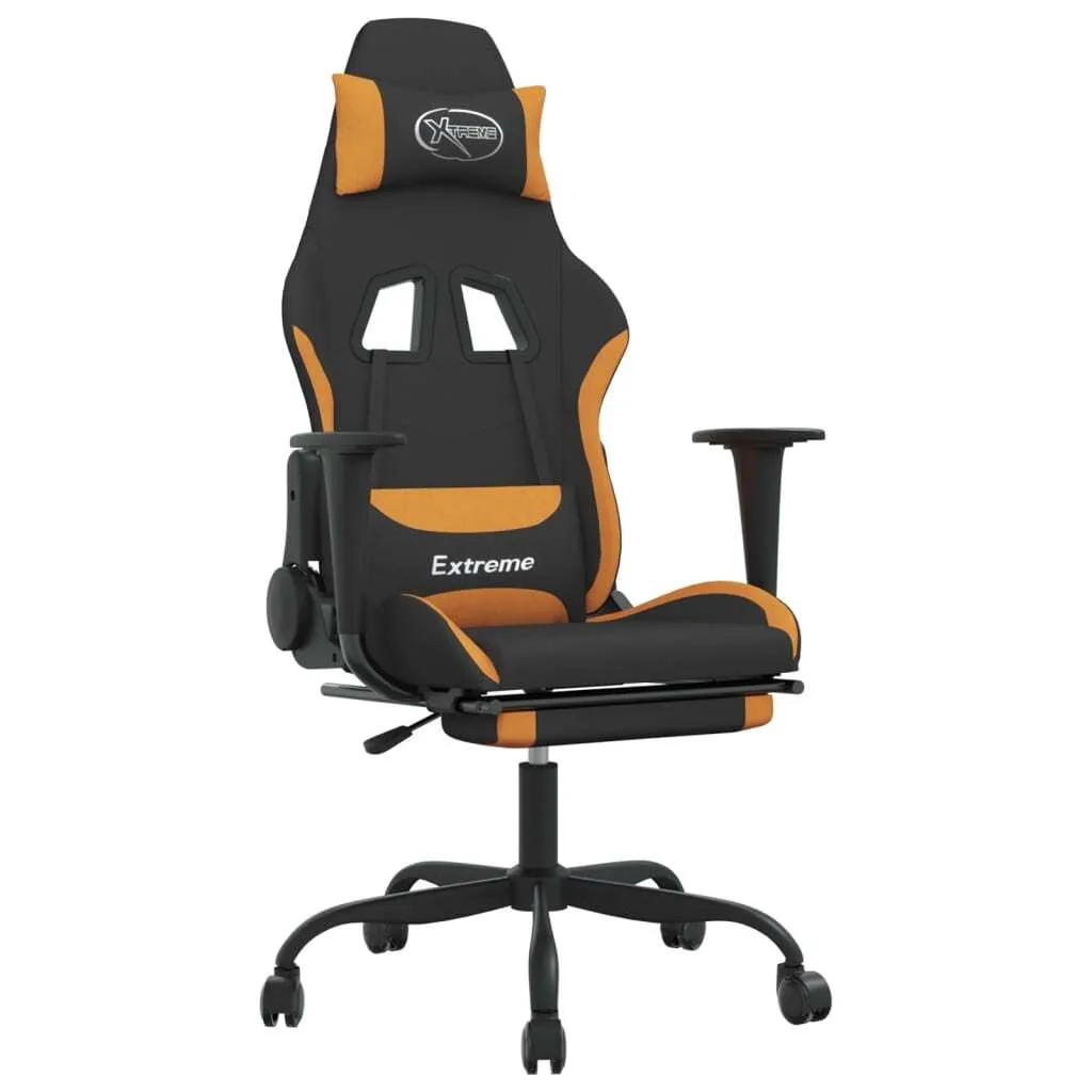 Gaming Chair Tessuto Nero Arancione | Sedia con Poggiapiedi Social