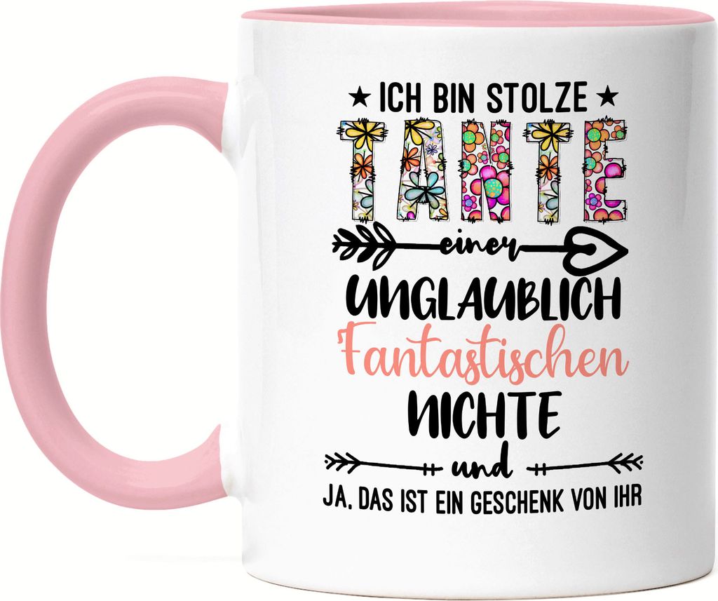 Ich bin stolze Tante Tasse Rosa Geschenk Idee Geburtstag Produktbild 