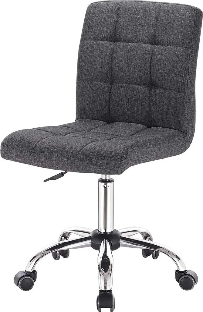 Happyment® Sgabello da lavoro Ziva - Grigio scuro - Per adulti - Con rotelle - Tessuto - Sedia ergonomica per ufficio - Altezza regolabile
