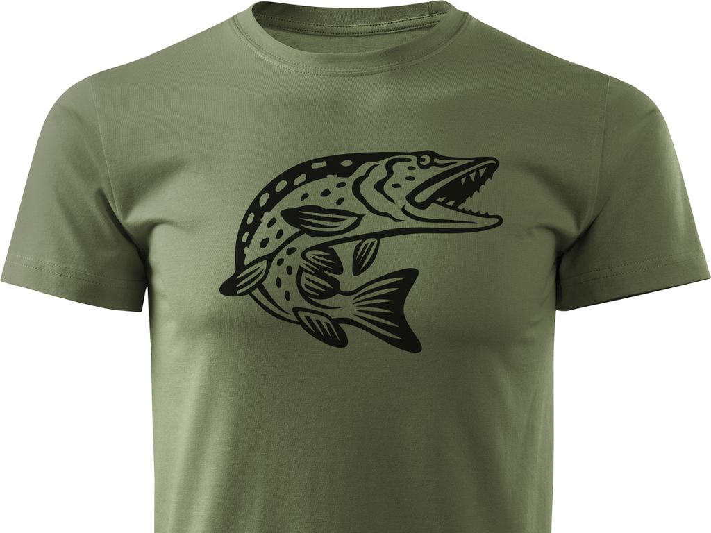 HUNT-G61 T-shirt für Angler Herren aus Baumwolle - Grün, Hecht - M
