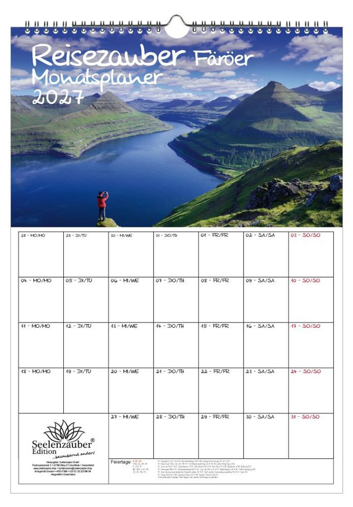 Reisezauber Färöer Planer DIN A3 Kalender für 2027 Tórshavn Stadt Reise Land Urlaub - Seelenzauber