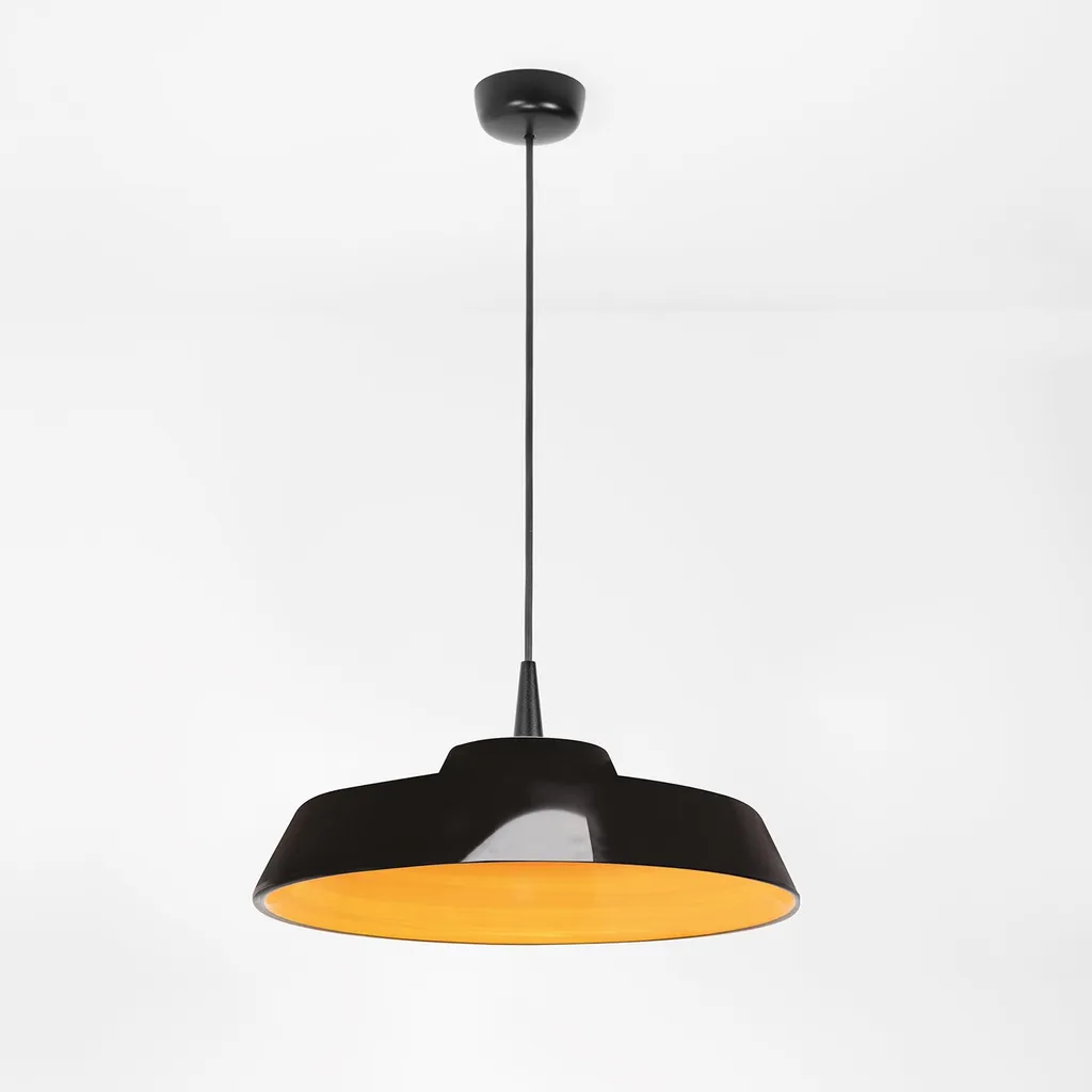 Suspension Céramique Circus Black Jaune 35cm - Luminaire Artisanal LED