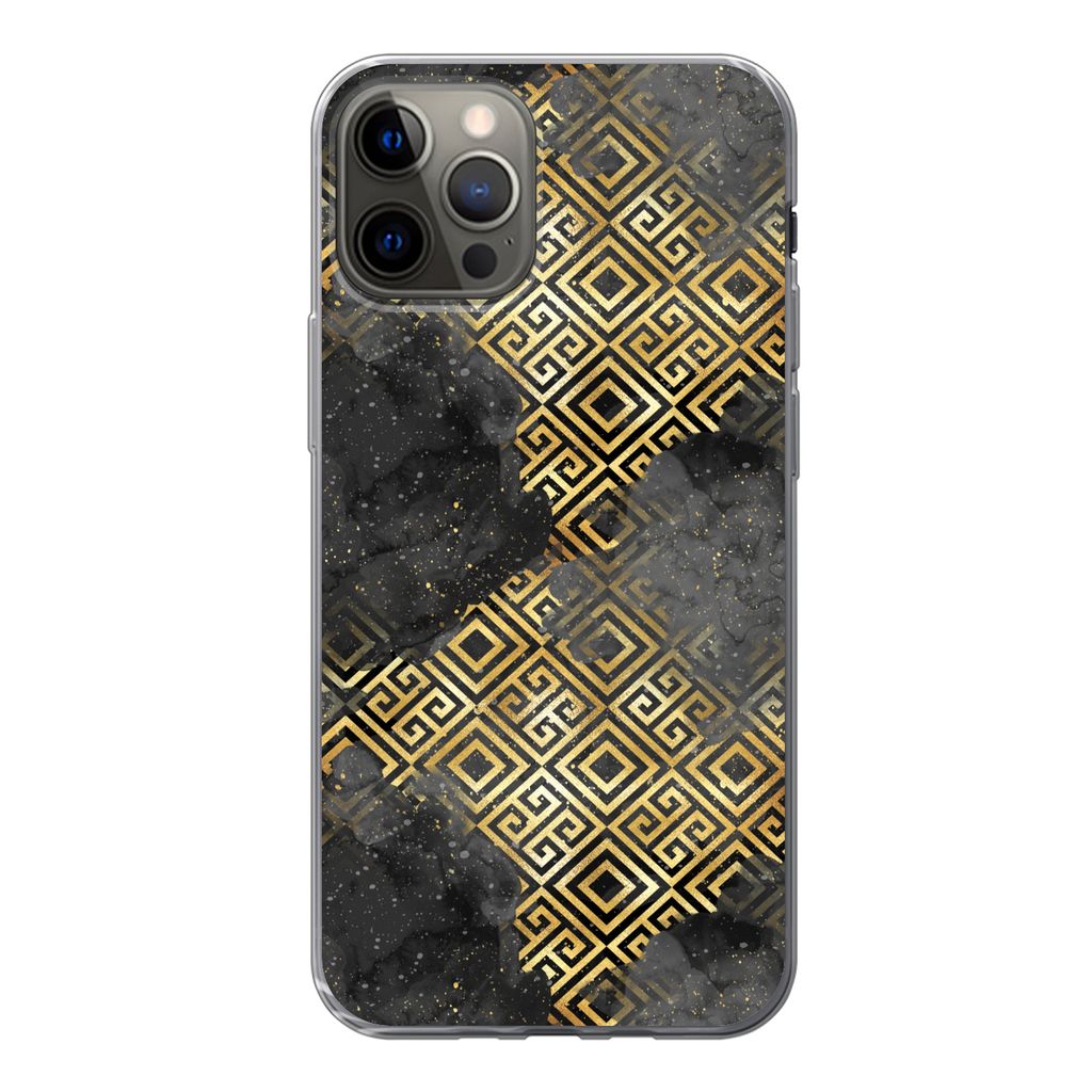 MuchoWow Handyhülle Schutzhülle Hülle für iPhone 12 Pro Gold - Marmor - Muster Silikon Softcase Handy Hülle - Abdeckung