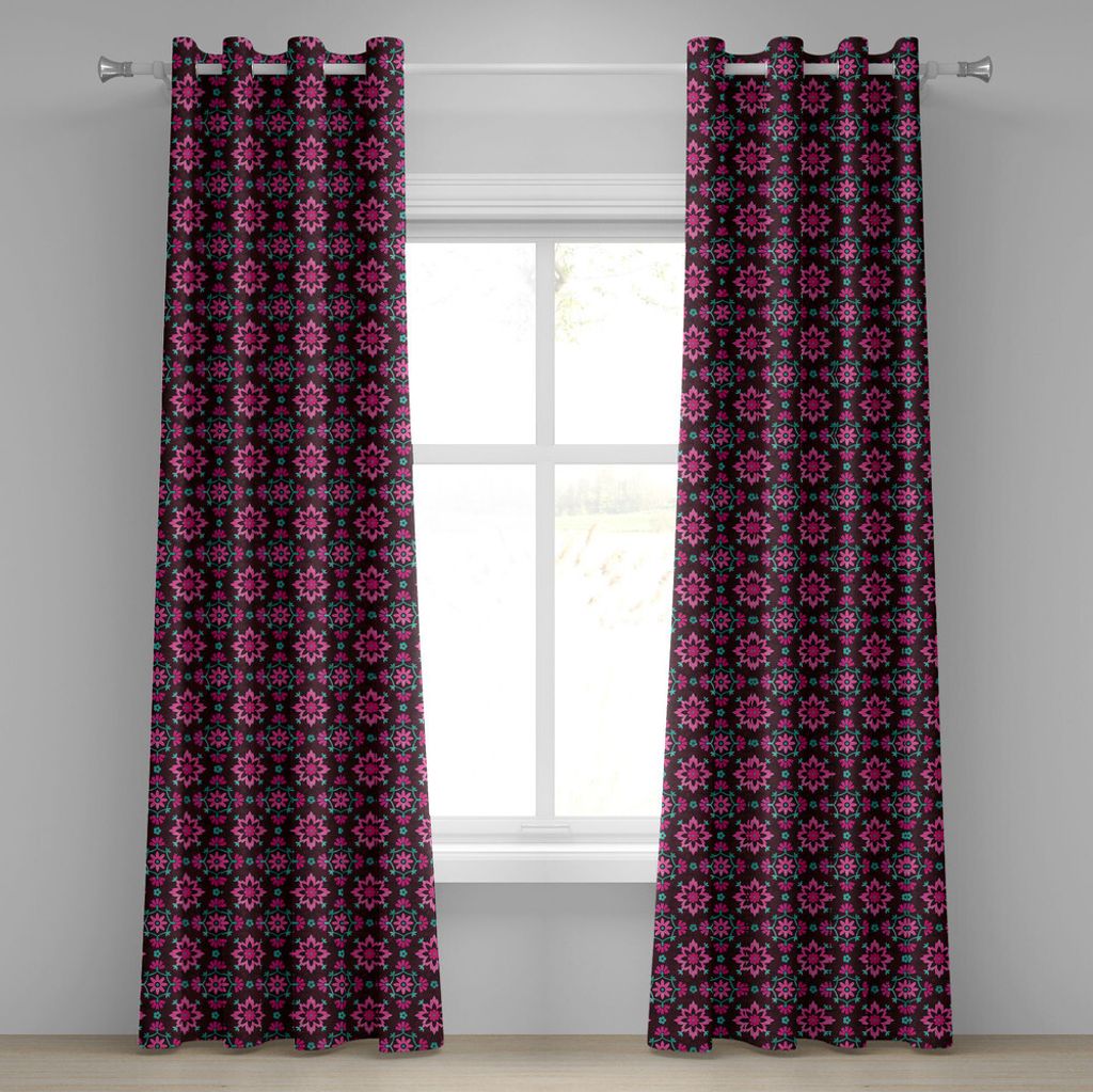 ABAKUHAUS Blumen Ösenvorhang, Lebendige Essenz Botanik stilvolle Lily Blooms Boho Stiefmütterchen schäbig kunstvoll Motiv, Dekorative 2-Panel-Fe...