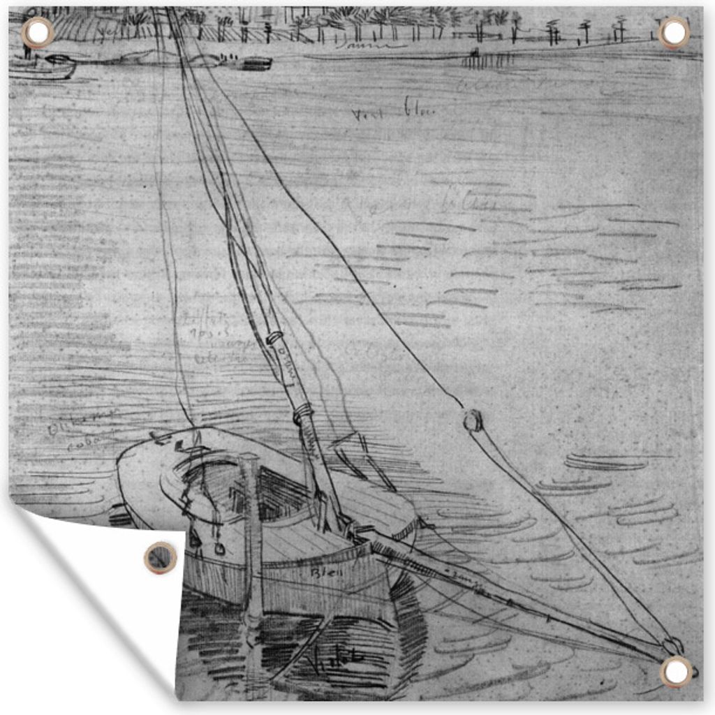 MuchoWow 50x50 cm Outdoor-Poster Gartendeko Sichtschutz Garten Poster für den Garten Segelboot auf der Seine bei Asnières - Vincent van Gogh - ...