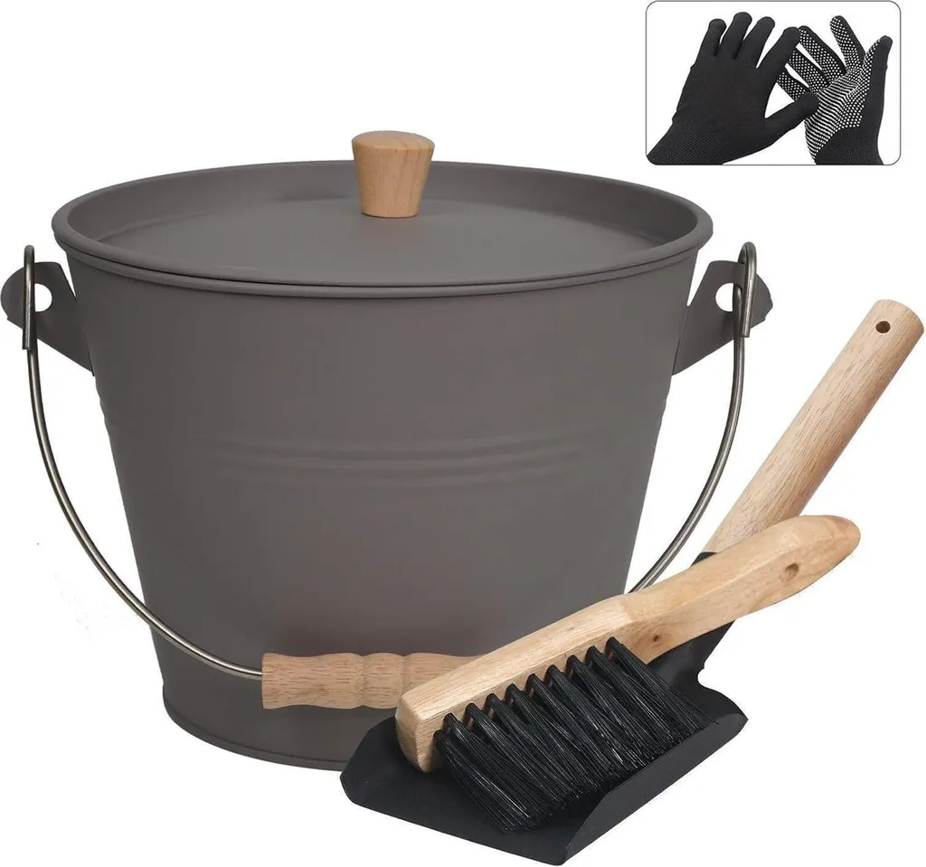 Set Pulizia Camino Grigio: Secchio Cenere 12L con Coperchio e Utensili