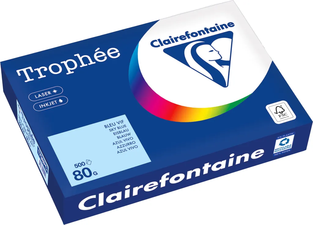 Carta Blu Ghiaccio A4 80g Clairefontaine Trophée 1798PC - 500 Fogli