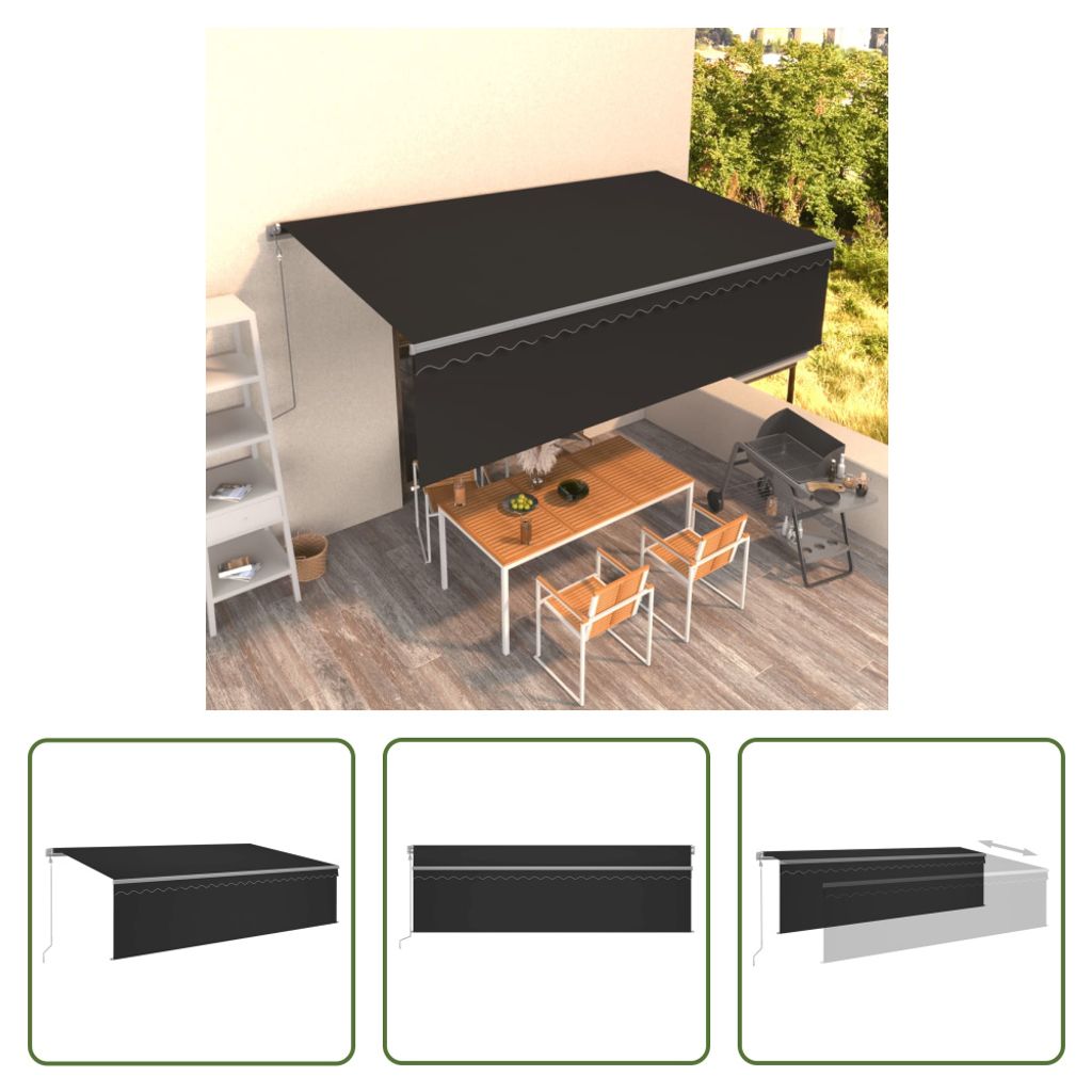 The Living Store Markise Automatisch Einziehbar mit Volant 5x3 m Anthrazit