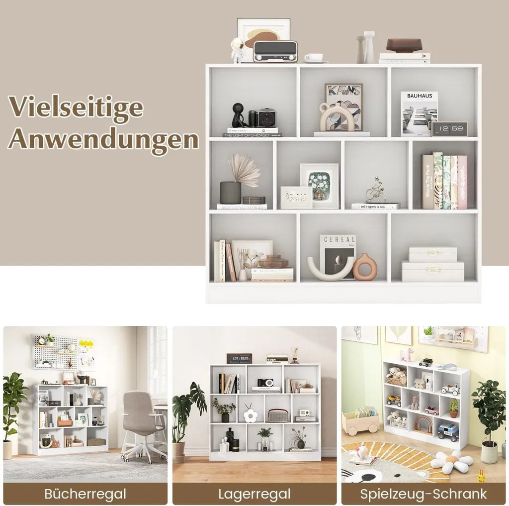 Étagère de rangement 10 cases blanche, meuble de bibliothèque moderne