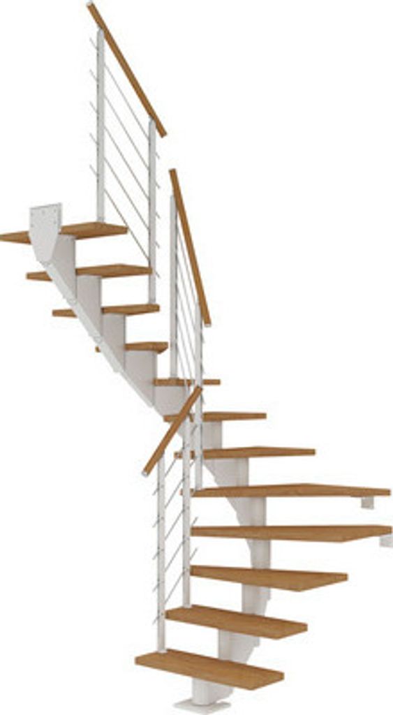 Pertura Mittelholmtreppe Alena Eiche Leimholz Weiß 1/2-gewendelt 75 cm 11 Stufen / 12 Steigungen Relinggeländer Weiß (RA