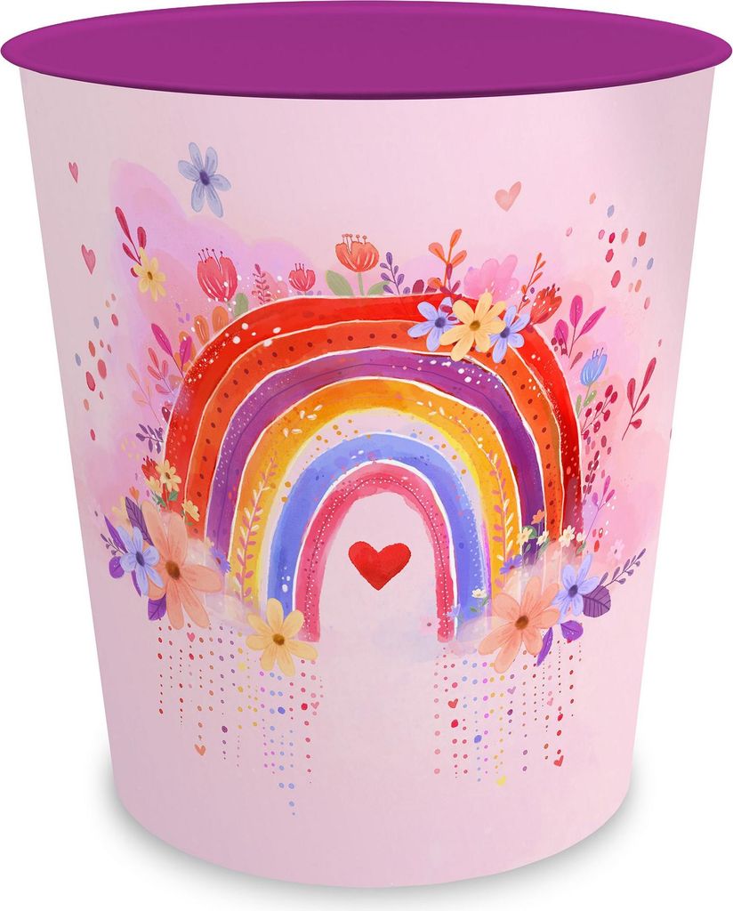 itenga Papierkorb für Kinder - Motiv Regenbogen - RAINBOW DREAMS - ca. 11 Liter